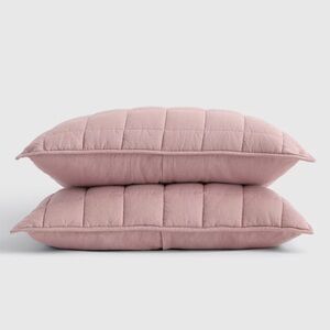 NWT QUINCE European Linen Box Quilted Sham Set King Dusty Mauve 1793